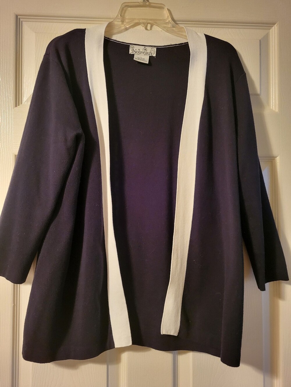 Nouveaux Black Open-Front Cardigan with White Trim Large